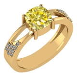 Certified 1.14 Ctw Treated Fancy Yellow Diamond And White Diamond 14K Yellow Gold Halo Ring (SI2/I1)