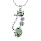 Certified 2.67 Ctw Green Amethyst And Diamond VS/SI1 Cat Necklace 14K White Gold
