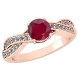 Certified 1.05 Ctw Ruby And Diamond 14K Rose Gold Halo Ring (VS/SI1)
