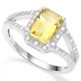 .925 STERLING SILVER OCTW 6*8 MM CITRINE AND DIAMOND WOMEN RING