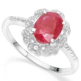 .925 STERLING SILVER 1.20 CTW ENHANCED GENUINE RUBY & DIAMOND COCKTAIL RING