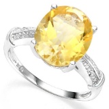 .925 STERLING SILVER 4.31 CTW GOLDEN CITRINE & DIAMOND COCKTAIL RING