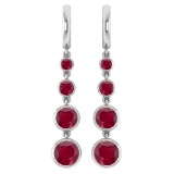 Certified 5.26 Ctw Ruby Drop Style Earrings For beautiful ladies 14K White Gold