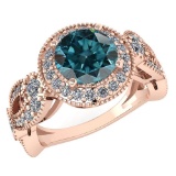 Certified 1.90 Ctw Treated Fancy Blue Diamond Wedding/Engagement 14K Rose Gold Halo Ring (I1/I2)