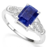 .925 STERLING SILVER OCTW AGON 1.60. CTW ENHANCED GENUINE SAPPHIRE & DIAMOND COCKTAIL RING