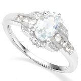 .925 STERLING SILVER 0.90 CTW AQUAMARINE & WHITE TOPAZ COCKTAIL RING