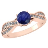 Certified 1.05 Ctw Blue Sapphire And Diamond 14K Rose Gold Halo Ring (VS/SI1)