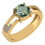 Certified 1.64 Ctw Green Amethyst And Diamond VS/SI1 14K Yellow Gold Ring