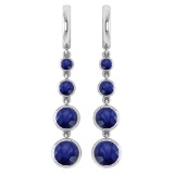 Certified 5.26 Ctw Blue Sapphire Drop Style Earrings For beautiful ladies 14K White Gold