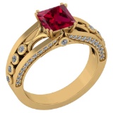Certified 1.53 Ctw Ruby And Diamond Wedding/Engagement Style 14K Yellow Gold Halo Ring (VS/SI1)