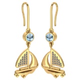 Certified 0.63 Ctw Aquamrine And Diamond VS/SI1 Ship Style Wire Hook Earring For beautiful ladies 14