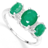 .925 STERLING SILVER 2.46 CTW ENHANCED GENUINE EMERALD & DIAMOND COCKTAIL RING