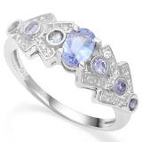 .925 STERLING SILVER 0.66 CTW TANZANITE AND DIAMOND RING