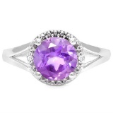 .925 STERLING SILVER 1.91 CTW AMETHYST& DIAMOND COCKTAIL RING