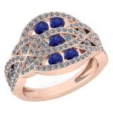 Certified 1.61 Ctw Blue Sapphire And Diamond Wedding/Engagement Style 14K Rose Gold Halo Ring (VS/SI