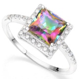 .925 STERLING SILVER 1.47 CTW MYSTIC GEMSTONE & DIAMOND COCKTAIL RING