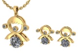 Certified 0.93 Ctw Diamond Tiny Angel Necklace + Earrings Jewelry Set New Expressions love collectio