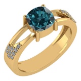 Certified 1.14 Ctw Treated Fancy Blue Diamond And White Diamond 14K Yellow Gold Halo Ring (SI2/I1)