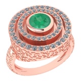 Certified 0.87 Ctw Emerald And Diamond Wedding/Engagement 14K Rose Gold Halo Ring (VS/SI1)