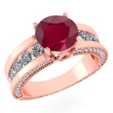 Certified 2.24 Ctw Ruby And Diamond Wedding/Engagement 14K Rose Gold Halo Ring (VS/SI1)