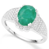 .925 STERLING SILVER 1.75 CTW ENHANCED GENUINE EMERALD & DIAMOND COCKTAIL RING