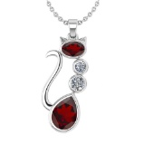 Certified 2.67 Ctw Garnet And Diamond VS/SI1 Cat Necklace 14K White Gold