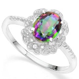 .925 STERLING SILVER 1.16 CTW MYSTICGEMSTONE & DIAMOND COCKTAIL RING