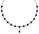 Certified 21.10 Ctw Blue Sapphire And Diamond Necklace For Ladies 14K Yellow Gold (VS/SI1)