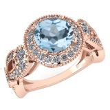 Certified 1.90 Ctw Aquamarine And Diamond Wedding/Engagement 14K Rose Gold Halo Ring (VS/SI1)
