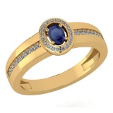 Certified 0.35 Ctw Blue Sapphire And Diamond 14K Yellow Gold Promise Ring (VS/SI1)