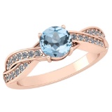 Certified 1.05 Ctw Aquamarine And Diamond 14K Rose Gold Halo Ring (VS/SI1)