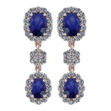 Certified 10.48 Ctw Blue Sapphire And Diamond VS/SI1 Hanging stud Earrings For beautiful ladies 14k
