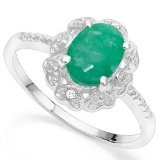 .925 STERLING SILVER 1.20 CTW ENHANCED GENUINE EMERALD & DIAMOND COCKTAIL RING