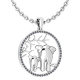 Certified 0.44 Ctw Diamond VS/SI1 Elephant With Baby Elephant Charm Necklace 18K White Gold Made In