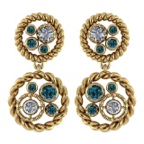 Certified 1.64 Ctw Treated Fancy Blue Diamond 14K Yellow Gold Stud Earrings (I1/I2)