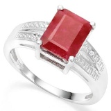 .925 STERLING SILVER 3.60 CTW ENHANCED GENUINE RUBY & DIAMOND COCKTAIL RING
