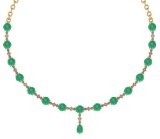 Certified 21.10 Ctw Emerald And Diamond Necklace For Ladies 14K Yellow Gold (VS/SI1)