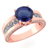 Certified 2.24 Ctw Blue Sapphire And Diamond Wedding/Engagement 14K Rose Gold Halo Ring (VS/SI1)