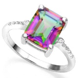 .925 STERLING SILVER 2.99 CTW MYSTIC GEMSTONE & DIAMOND COCKTAIL RING