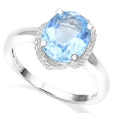 .925 STERLING SILVER 3.15 CTW BABY SWISS BLUE TOPAZ & DIAMOND COCKTAIL RING