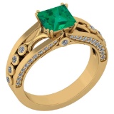 Certified 1.53 Ctw Emerald And Diamond Wedding/Engagement Style 14K Yellow Gold Halo Ring (VS/SI1)