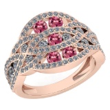 Certified 1.61 Ctw Pink Tourmaline And Diamond Wedding/Engagement Style 14K Rose Gold Halo Ring (VS/
