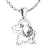 Certified 0.30 Ctw Diamond Chinese Century Year Of Dog Charms Necklace 18K White Gold (VS/SI1)