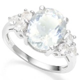 .925 STERLING SILVER 3.80 CTW AQUAMARINE & WHITE TOPAZ COCKTAIL RING