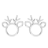 Gold Deer Style Stud Earrings 18K White Gold Made In Italy