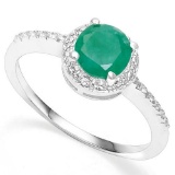 .925 STERLING SILVER ROUND 1.20. CTW ENHANCED GENUINE EMERALD &DIAMOND COCKTAIL RING