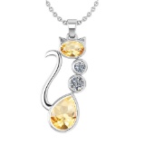 Certified 2.67 Ctw Citrine And Diamond VS/SI1 Cat Necklace 14K White Gold