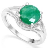 .925 STERLING SILVER 1.80 CTW ENHANCED GENUINE EMERALD & DIAMOND COCKTAIL RING