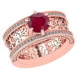 Certified 1.81 Ctw Ruby And Diamond Wedding/Engagement 14K Rose Gold Halo Ring (VS/SI1)