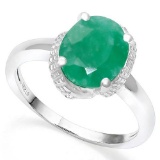 .925 STERLING SILVER 3.45 CTW ENHANCED GENUINE EMERALD & DIAMOND COCKTAIL RING